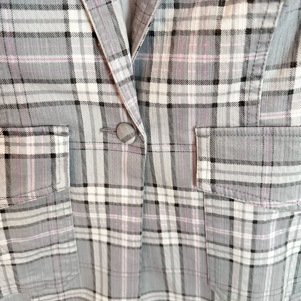 NWT AFRM S Lila grey plaid cotton preppy effortless wardrobe staple denim blazer - Picture 5 of 16